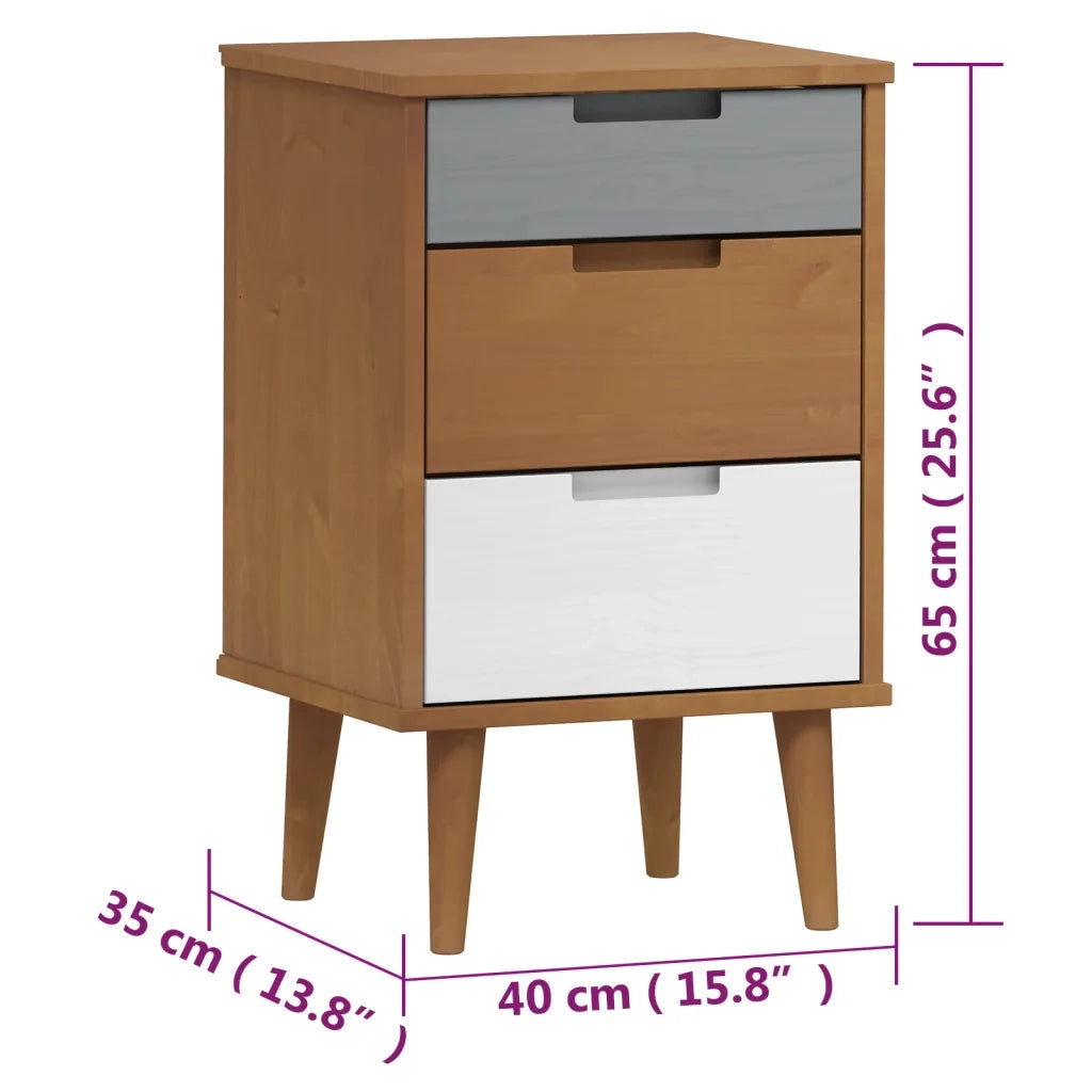 Comodino | Armadio da Notte | Mobiletto da notte Marrone MOLDE 40x35x65 cm in Legno Massello di Pino