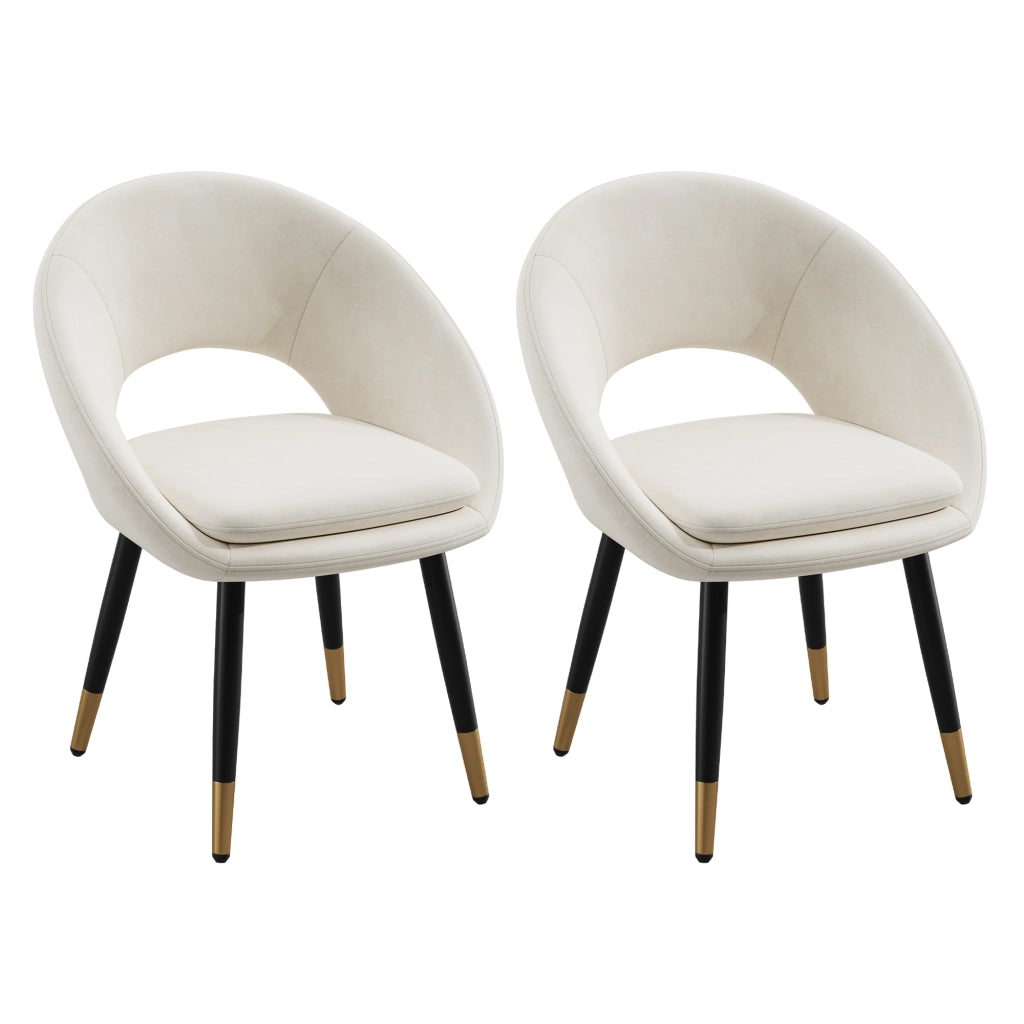 Sedie da Pranzo Imbottite in Velluto ¨C MINIMAL ¨C Beige, Set 2 Pezzi, Stile Moderno