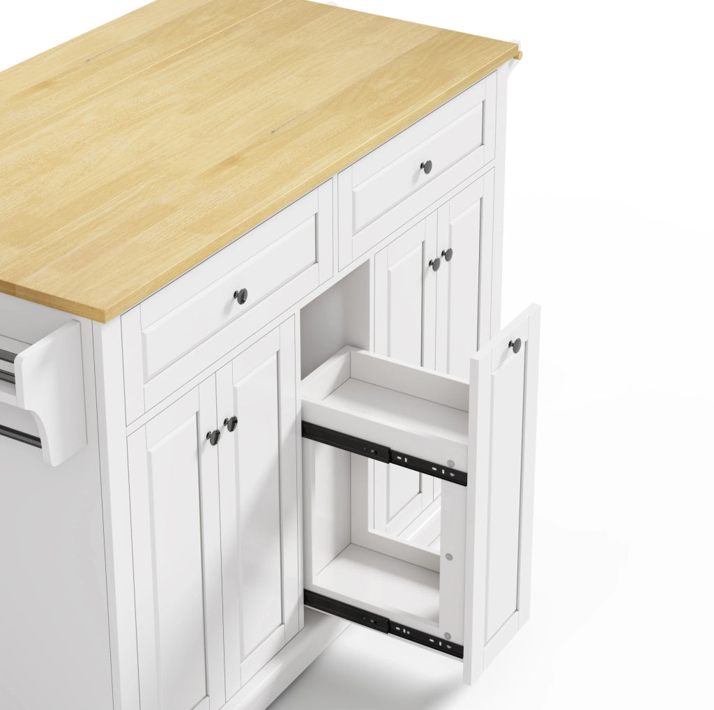 Isola da cucina con piano ribaltabile 121x69x89 cm in MDF naturale e bianco