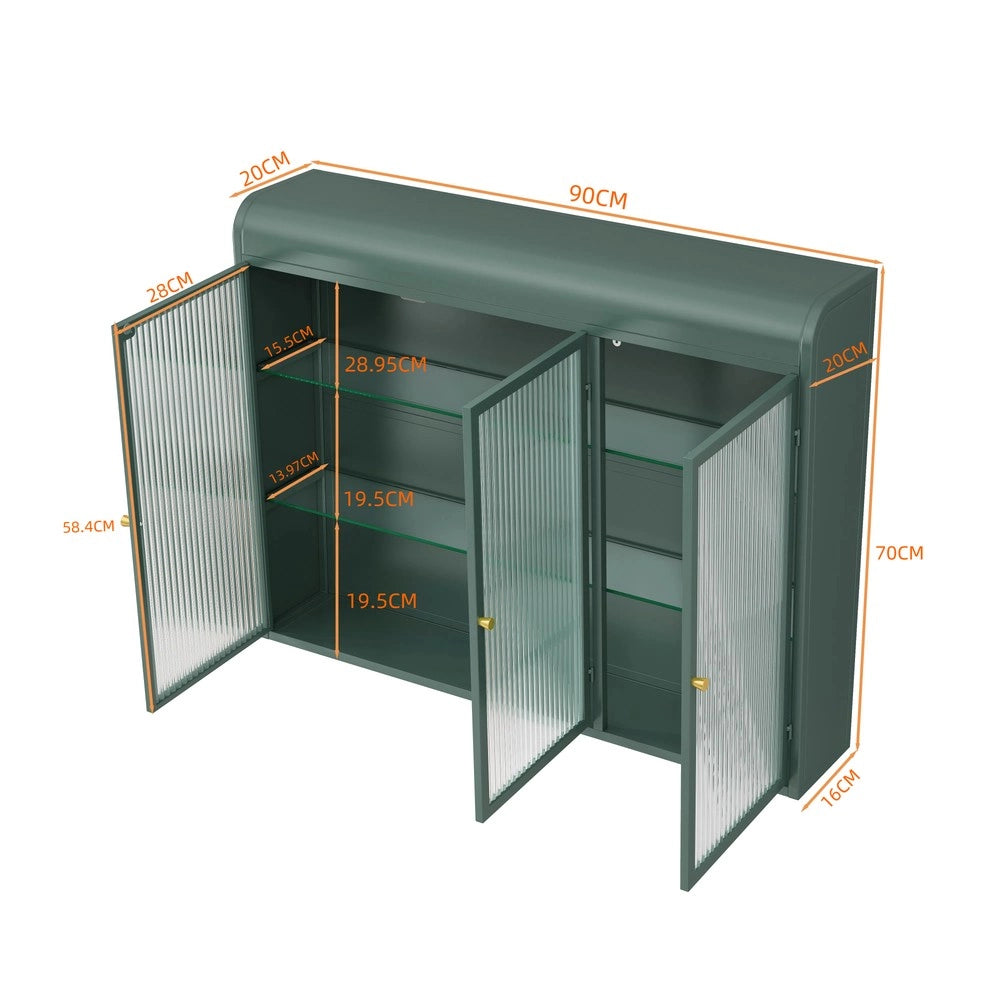 Armadietto Pensile a 3 Ante con Vetro ¨C MINIMAL ¨C Verde Scuro
