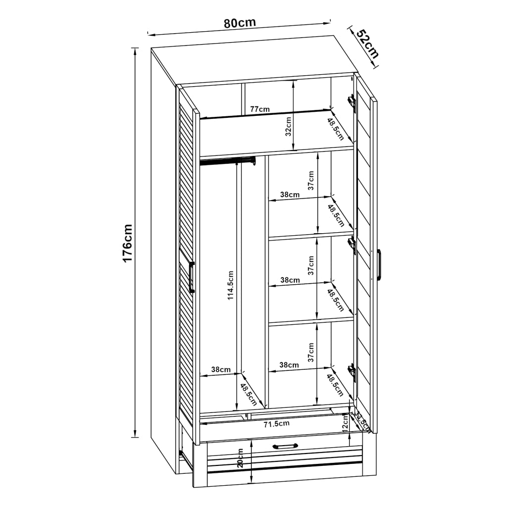 Armadio Guardaroba Finning con Ante a Persiana e Cassetto 176 x 80 x 52 cm Effetto Noce Scuro [en.casa]