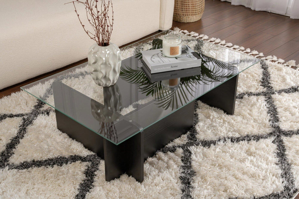 Tavolino in vetro "Flavio" 105 x 65 x 30 cm - Legno nero