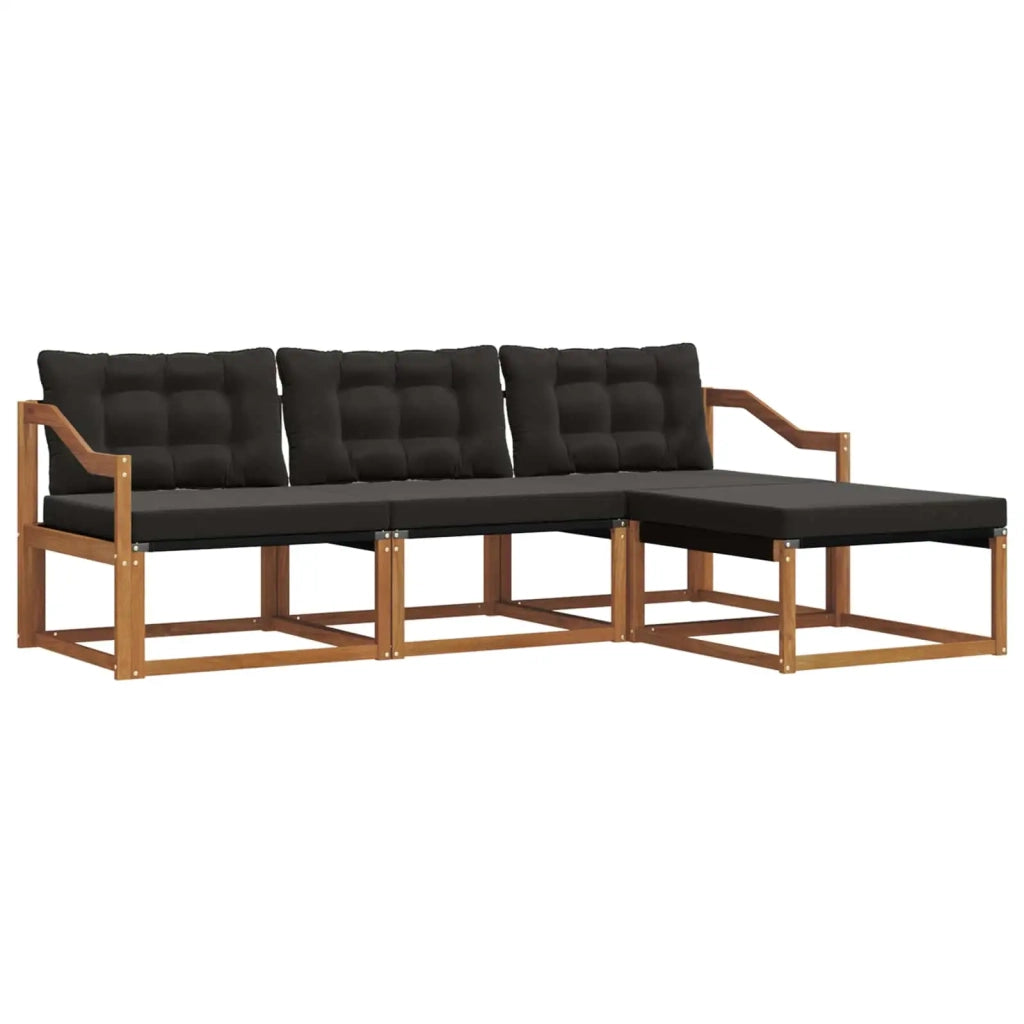 Set di divani da esterno con cuscino 4 pcs Naturale e Nero