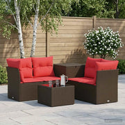 Set di divani 6 pz Marrone e Rosso Rattan sintetico e Acciaio 3447349