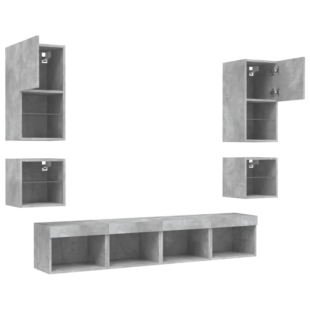 Mobili TV a Muro con LED 8pz Grigio Cemento Legno Multistrato