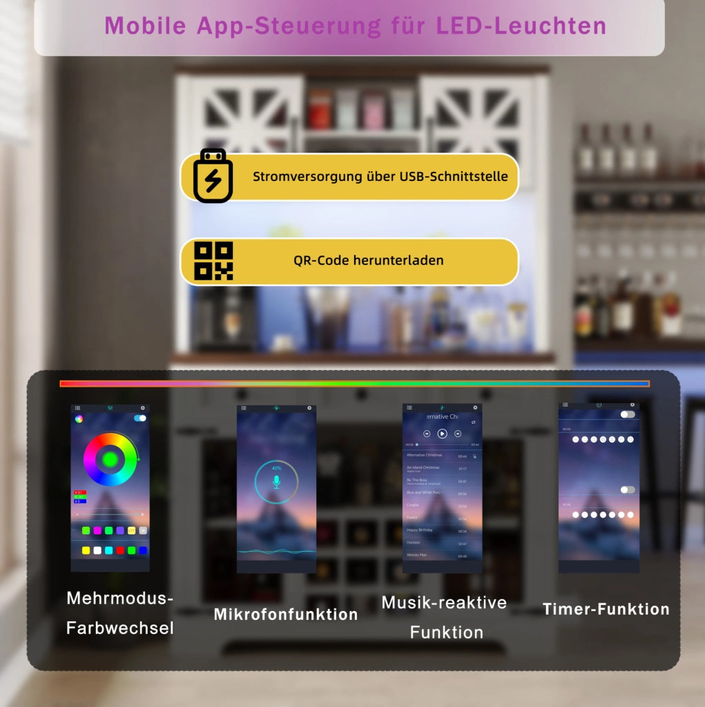 Armadio alto da cucina bianco con LED smart e portabottiglie