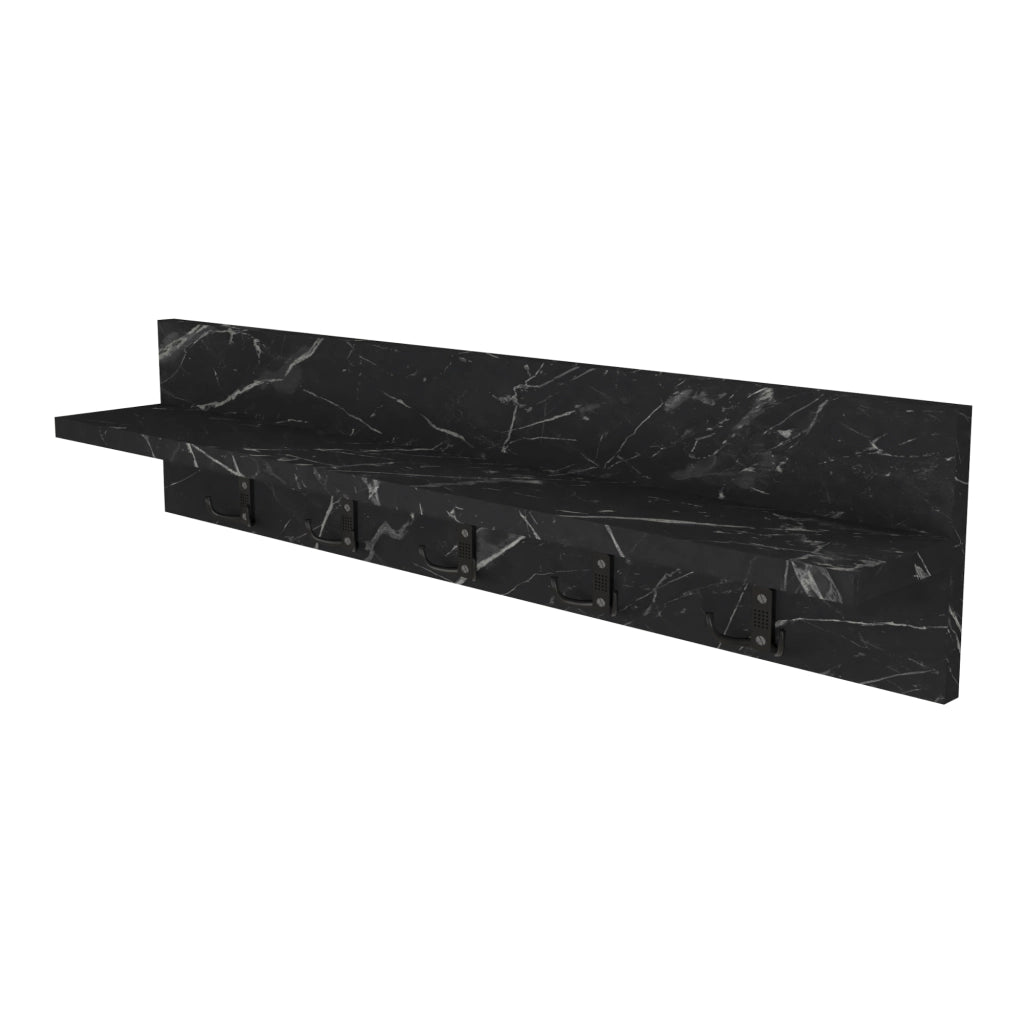 Appendiabiti da Parete Hammarö con Piano di Appoggio 80x13x18 cm Effetto Marmo Nero [en.casa]