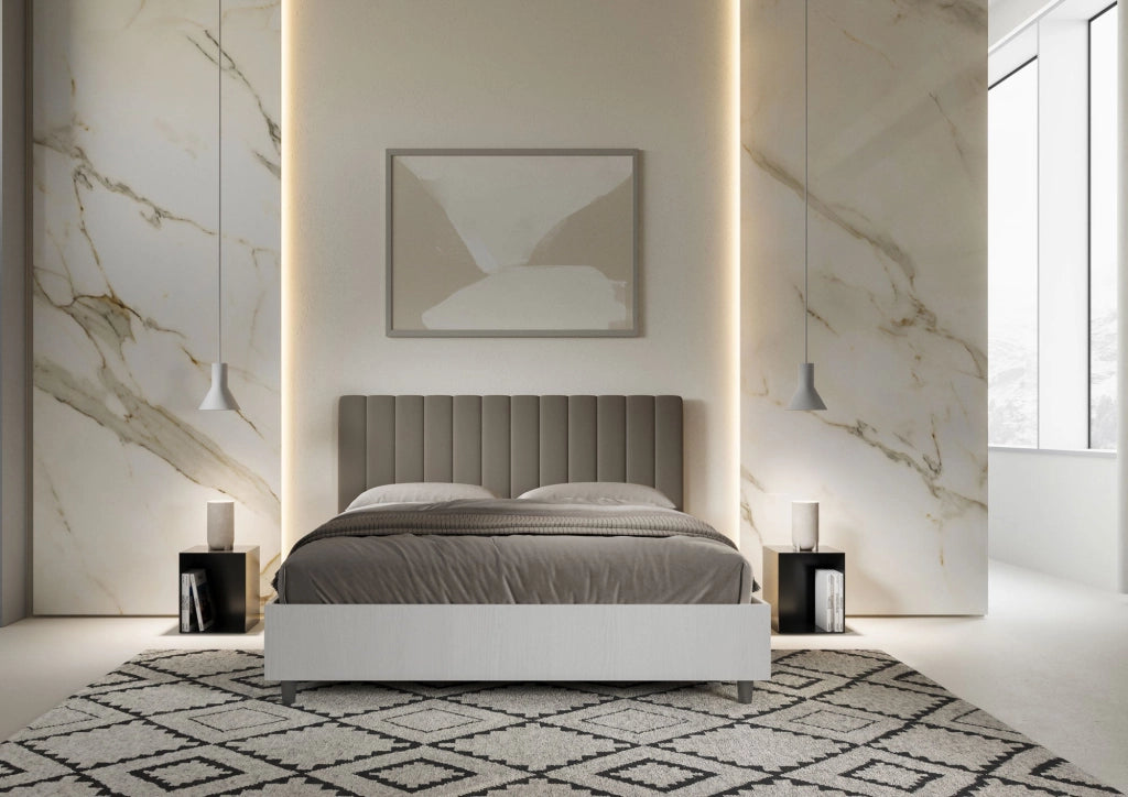 Letto Matrimoniale 160x190 cm con Rete e Contenitore Kaia Cappuccino