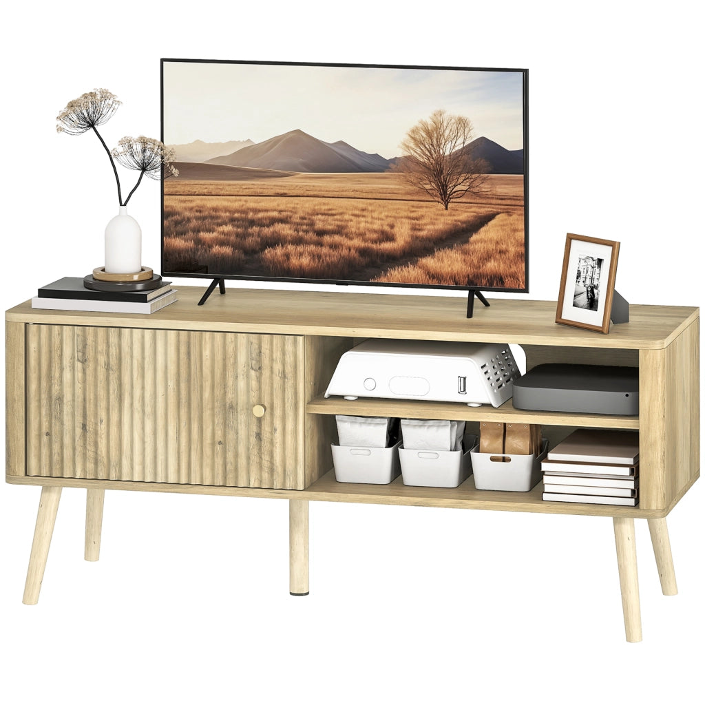 Mobile TV con ante, ripiani aperti e scaffale regolabile ¨C zephmum ¨C Rovere 115x35x49