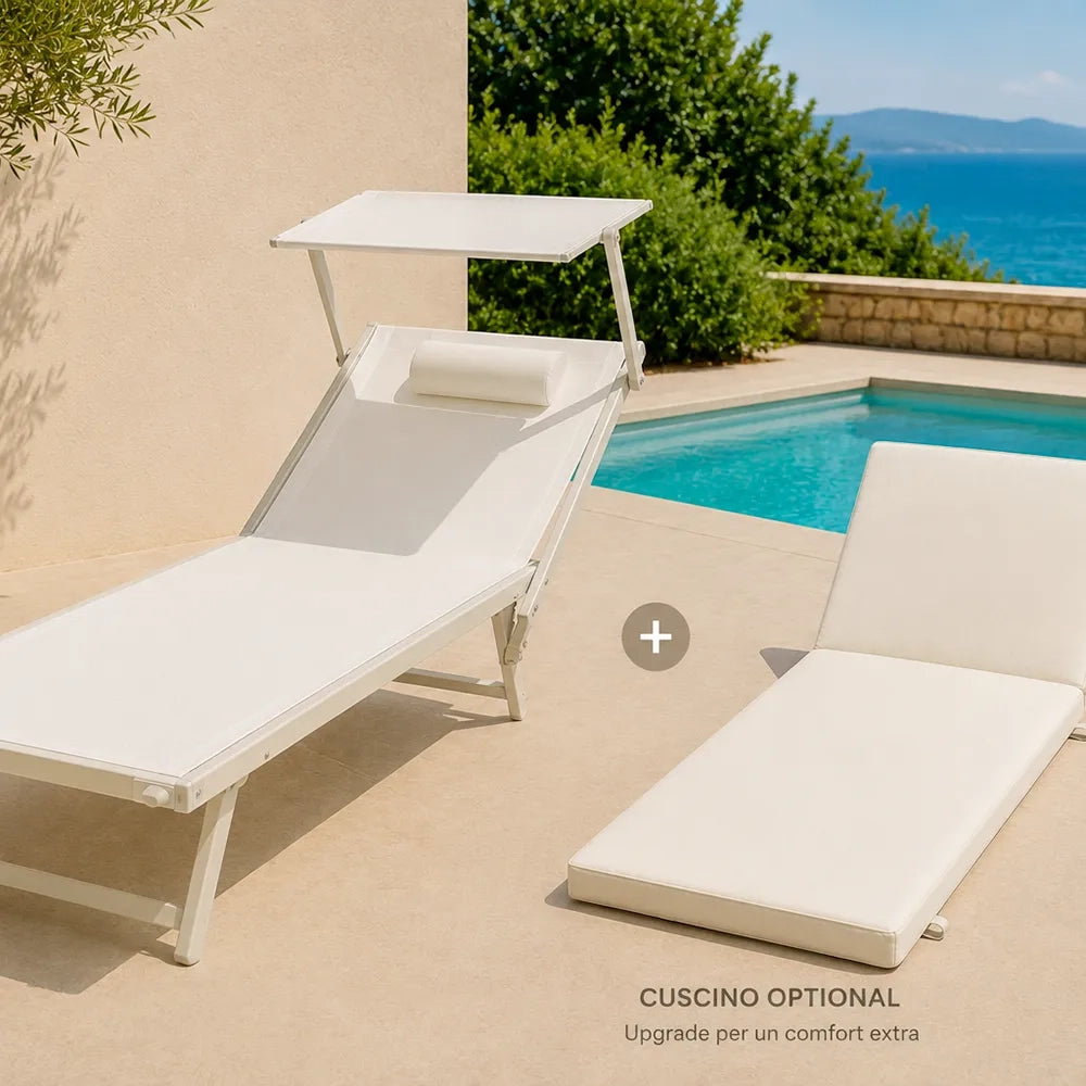 Cuscino per lettino da esterno 192x61 cm con schienale reclinabile e velcro in poliestere – Avorio
