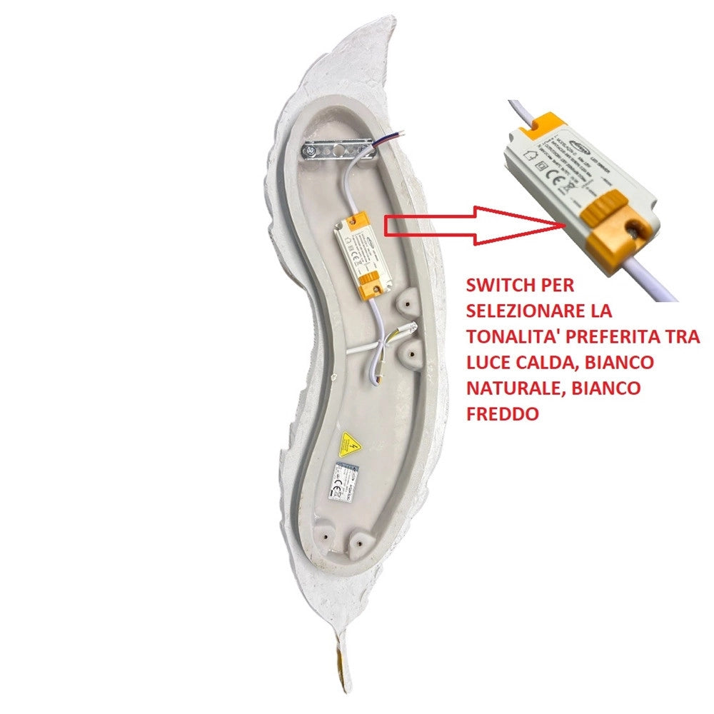 Trade Shop - Applique Led Lampada Muro 12w Cct 3 Tonalità Luce Design Piuma Bianca Oro Resina Aq24-b3c -