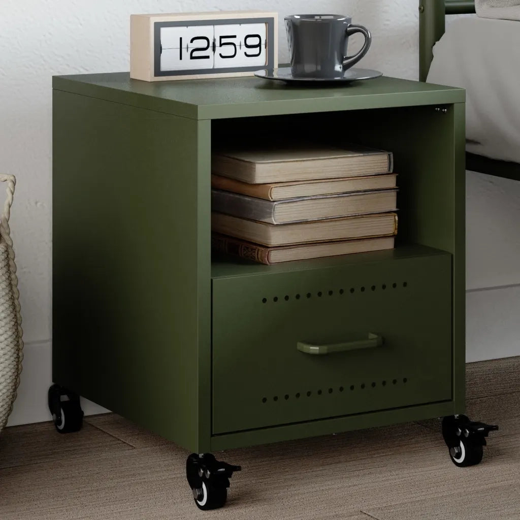vidaXL Comodino Verde Oliva 36x39x43,5 cm in Acciaio