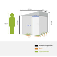 Casetta Box per Attrezzi da Giardino 154L x 206,5P x 160/181A cm con Base in Acciaio zincato Bianco