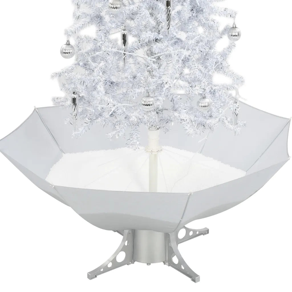 Albero di Natale con Neve e Base a Ombrellone-Albero Natalizio-Decorazioni natalizie Bianco 170 cm