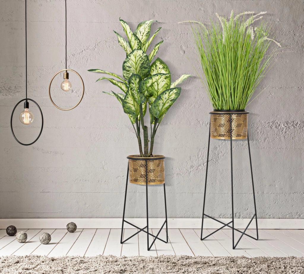Porta Vasi Coppia Exy Ø37x76-27x51 cm in Ferro Oro e Nero