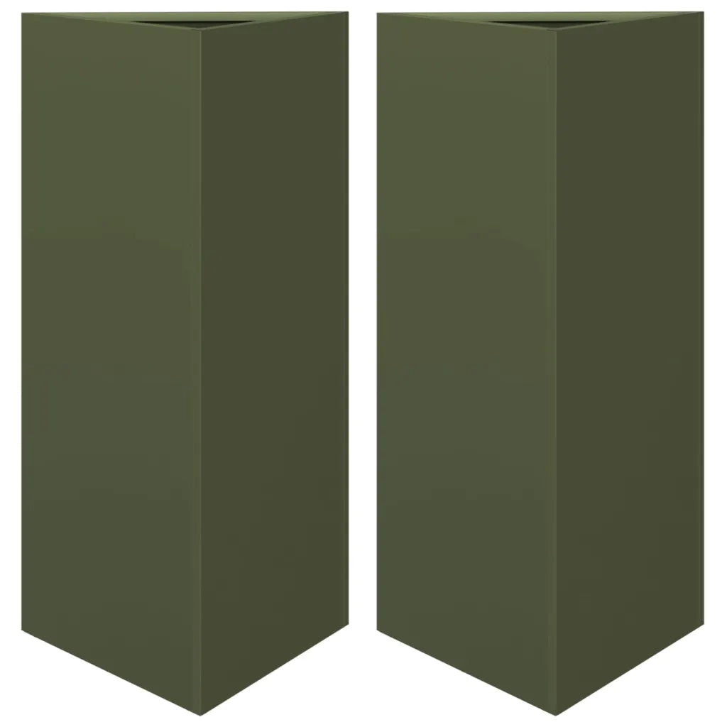 Fioriere 2 pz Verde Oliva Triangolari 40x34,5x75 cm in Acciaio 851164