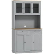 Armadio Dispensa da Cucina con 3 Porte in Vetro, Compartimento Aperto, 2 Cassetti e Scaffali Regolabili 100x40x180 cm Grigio