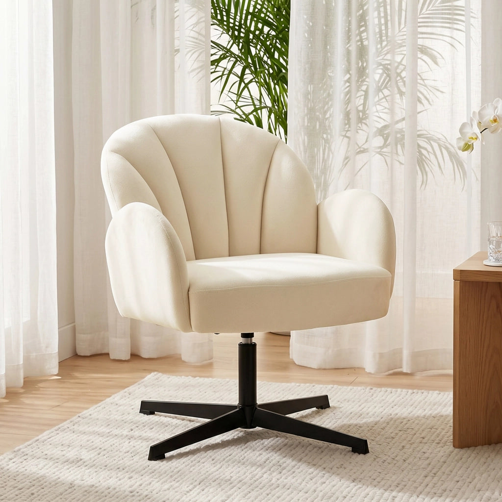 Poltrona girevole in velluto con cuscino a molle beige ¨C zephmum ¨C 90x90x90