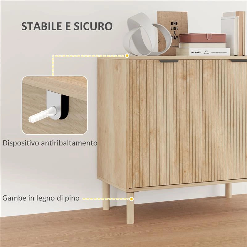 MOBILE CONTENITORE IN LEGNO A 2 LIVELLI CON RIPIANO REGOLABILE SU 3 LIVELLI, 78X40X77.5 CM COLOR ROVERE