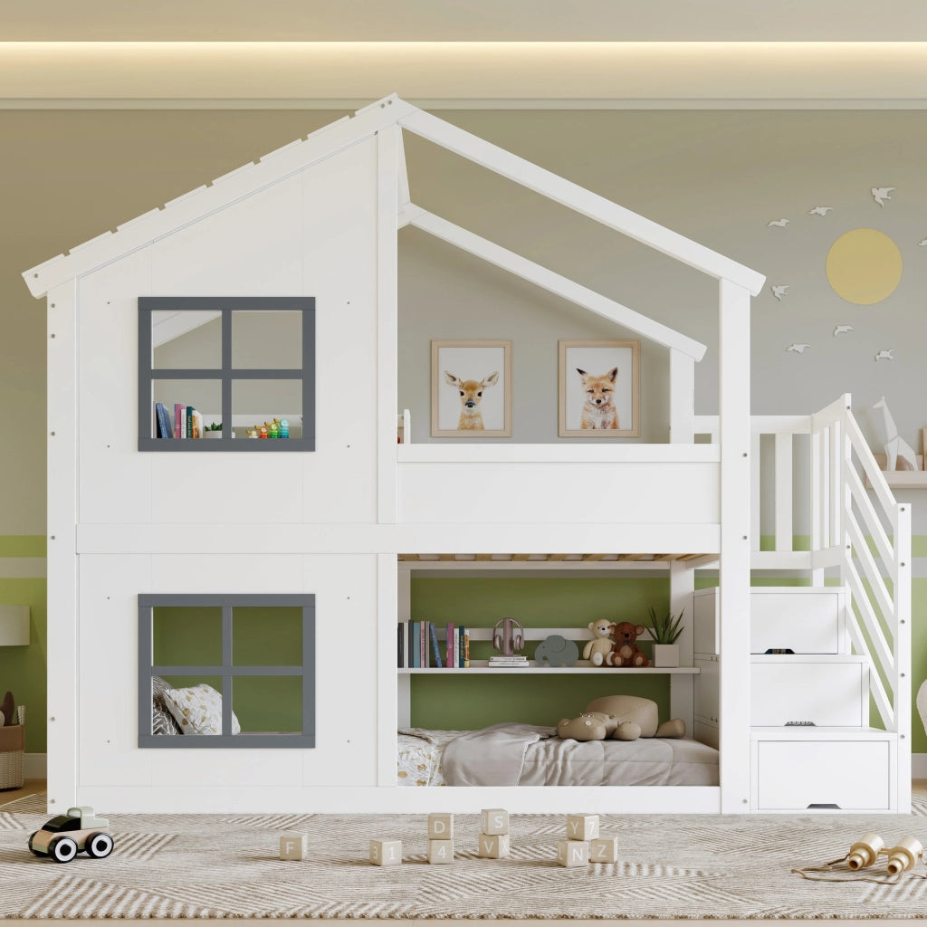 letto a castello in legno massiccio e mdf bianco grigio 90x200 cm