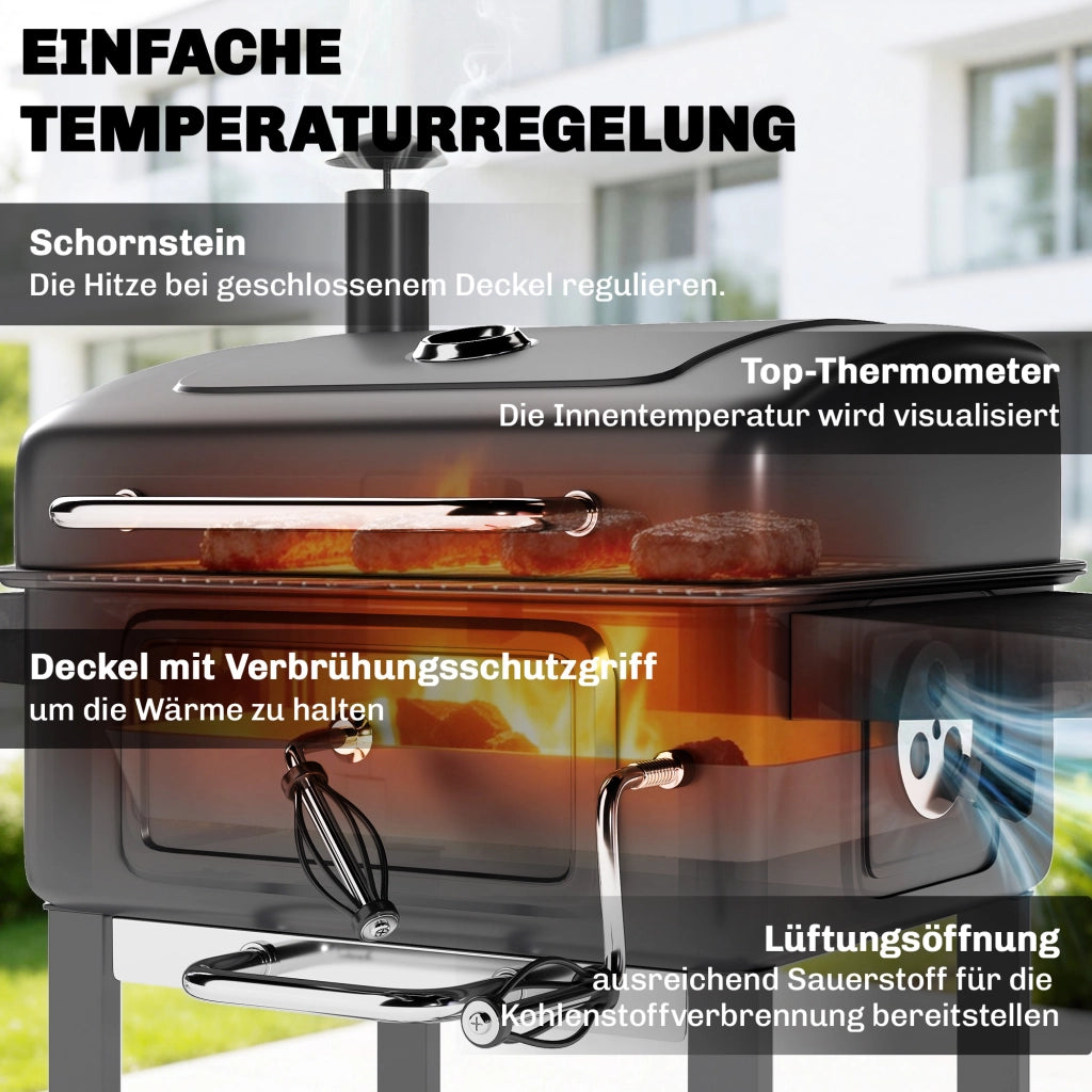 Barbecue a carbone con termometro e coperchio ¨C zephmum ¨C Griglia in acciaio