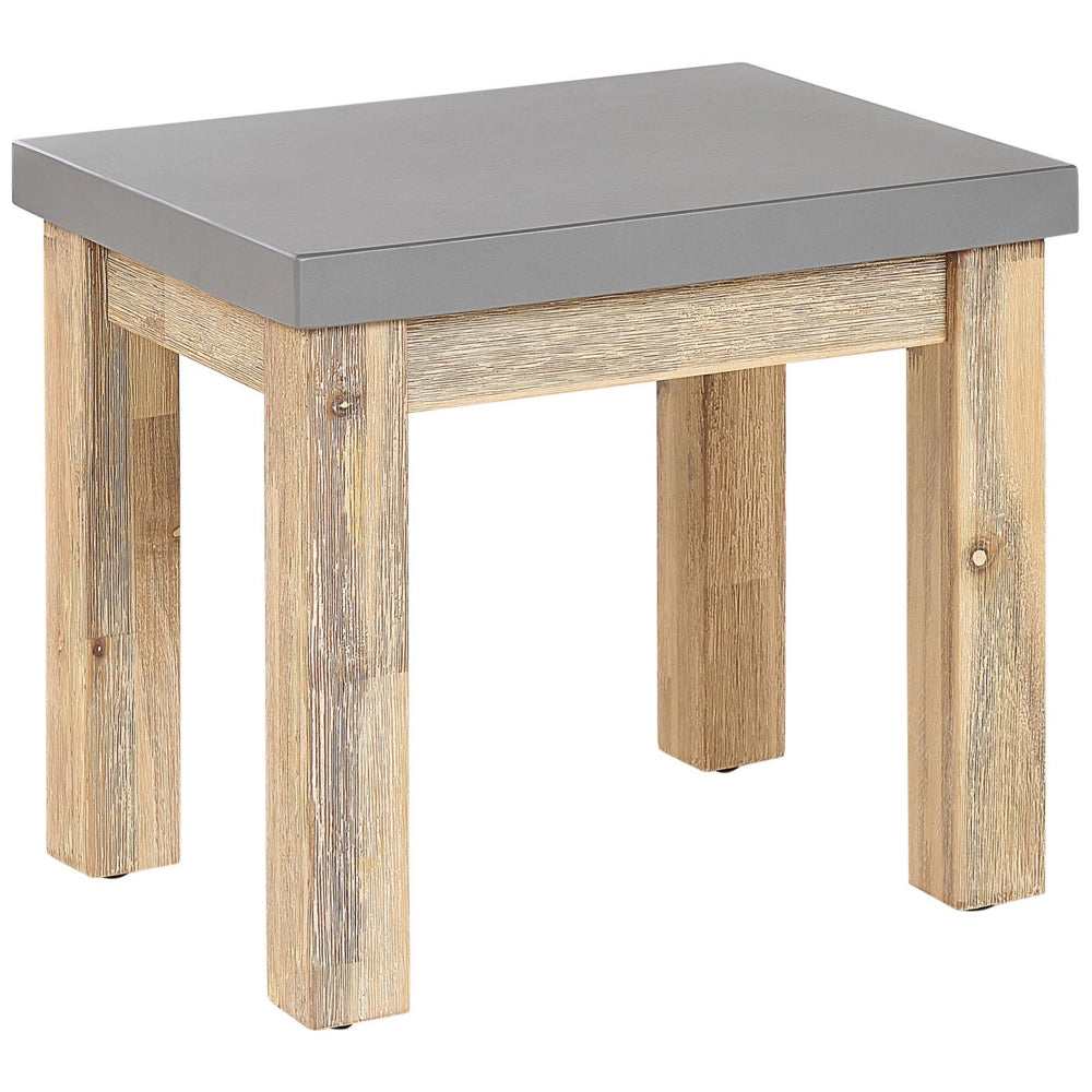 Sgabello da giardino per esterni Sedile in fibra di cemento grigio Base in legno di acacia chiaro Poggiapiedi industriale moderno da patio