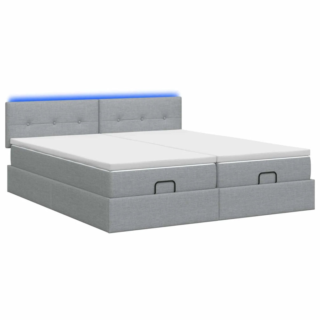 Letto Ottomano con Materasso e LED Grigio Chiaro 200 x 200 cm 3457280