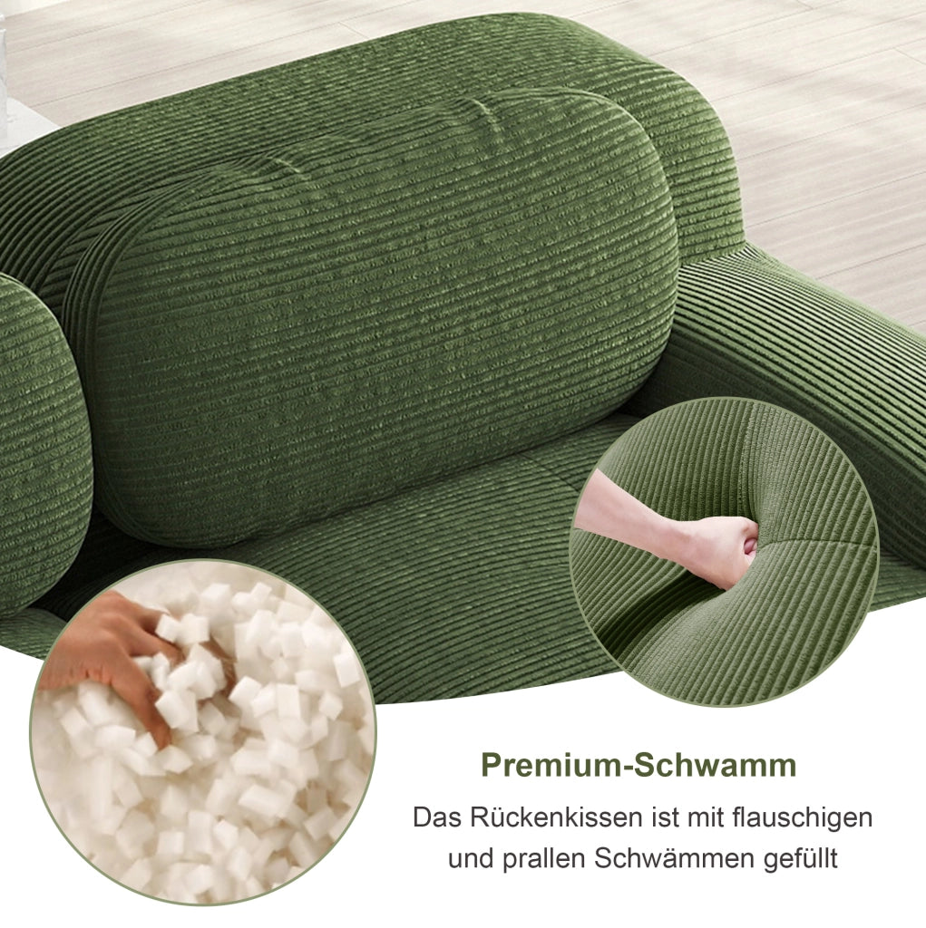 Divano modulare ad angolo 208x103x70 cm in tessuto velluto a coste verde; senza telaio