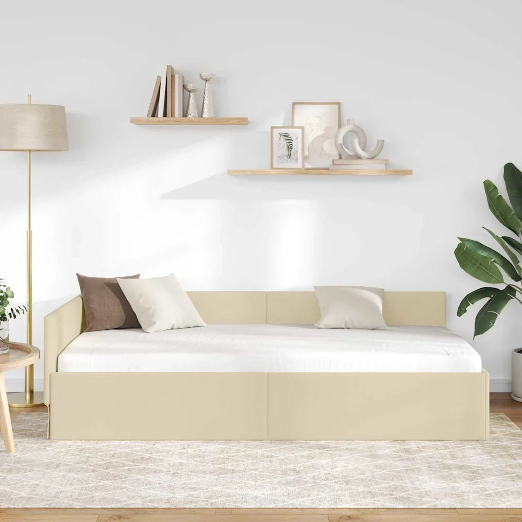 Cornice del letto ad angolo Crema 90 cm x 200 cm Tessuto