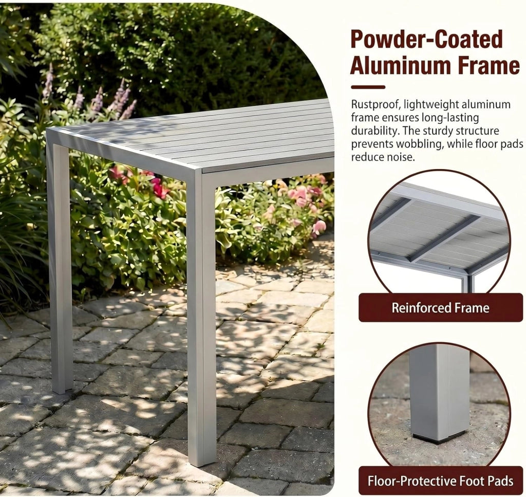 Tavolo da Giardino Moderno in WPC 110 x 70 cm, Tavolo da Pranzo per Esterno per 4-6 Persone, Tavolo da Balcone Salvaspazio in Alluminio, Design Effetto Legno,Grigio Totale