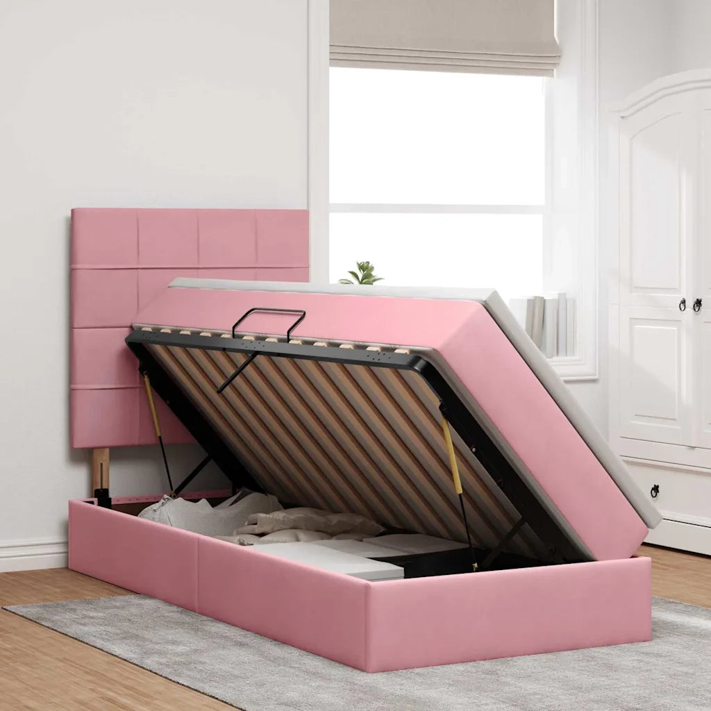 Letto con contenitore e materasso Rosa 90 x 190 cm Velluto