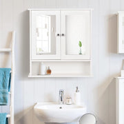 Armadio pensile con specchio, a due porte, con ripiano regolabile, 3 ripiani, 56,5 x 13,5 x 58,5 cm, bianco