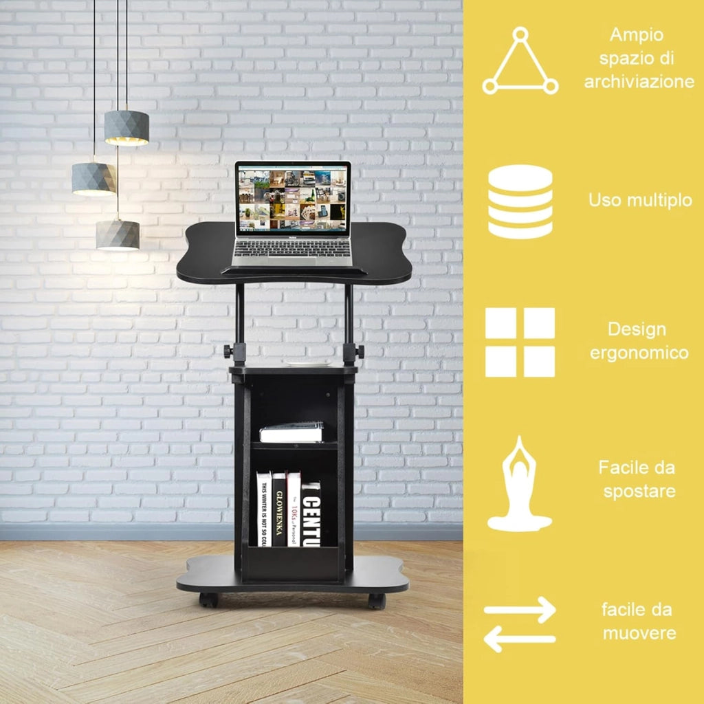 Carrello Porta Computer, Altezza Regolabile, Postazione da Lavoro con Ruote, carretto Porta Computer e Scrivania con Superficie Girevole,Ideale per Casa e Ufficio