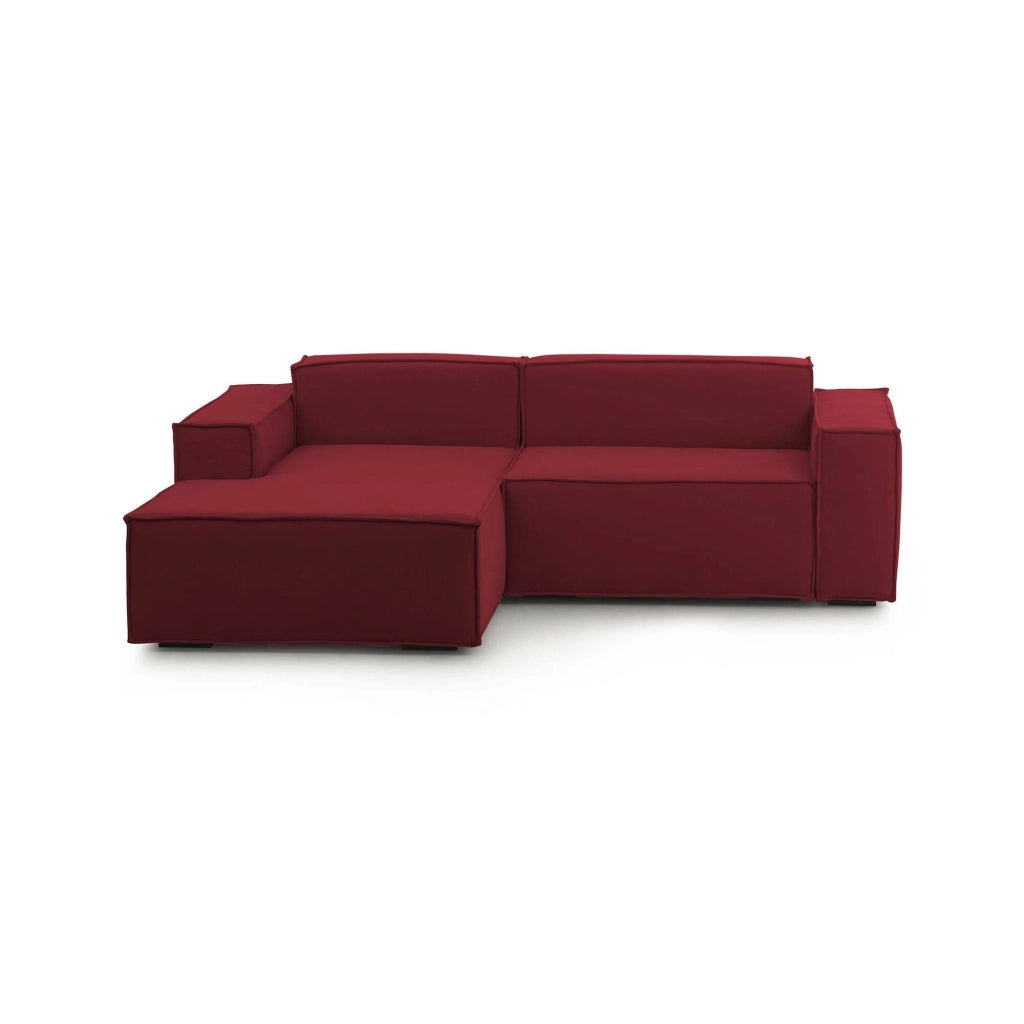 Divano fisso Alhoa, Divano componibile a 2 posti con penisola sinistra, Made in Italy, SofÒ  moderno in tessuto, Cm 220x170h70, Rosso