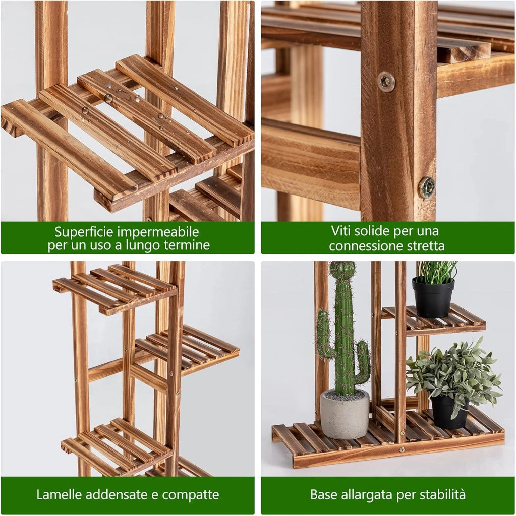 Porta Piante di Legno con 5/6 Livelli, Scaffale per Fiori, Scaffale Angolare per Piante, Scaffale Multiuso, Porta Fiori per Interno ed Esterno per Salone e Balcone (5 livelli)