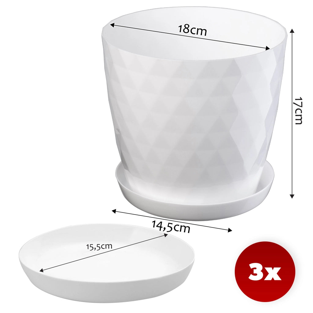 Vaso da fiori KADAX, fioriera, coperchio, 18 cm, supporto per fiori, plastica bianca, 3 pezzi.