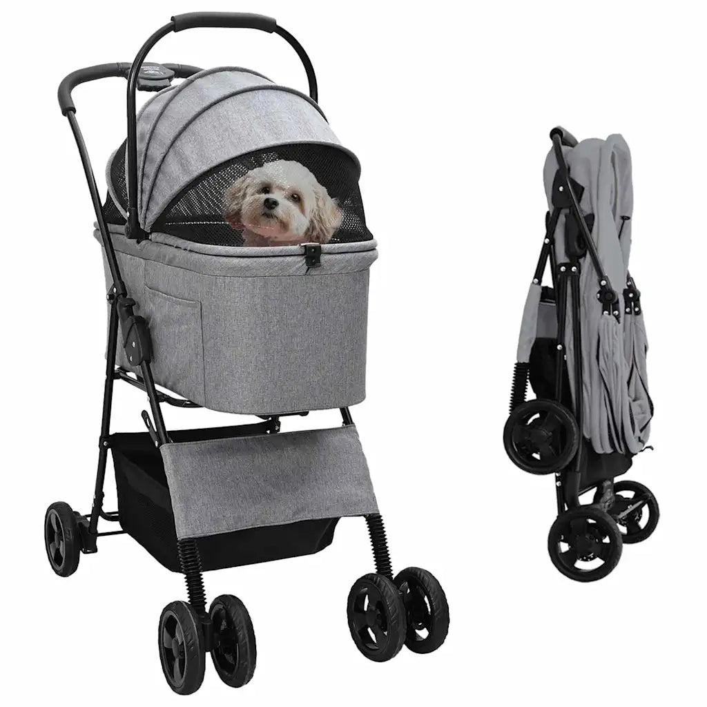 vidaXL Passeggino pieghevole per animali Grigio 81 x 47 x 99 cm