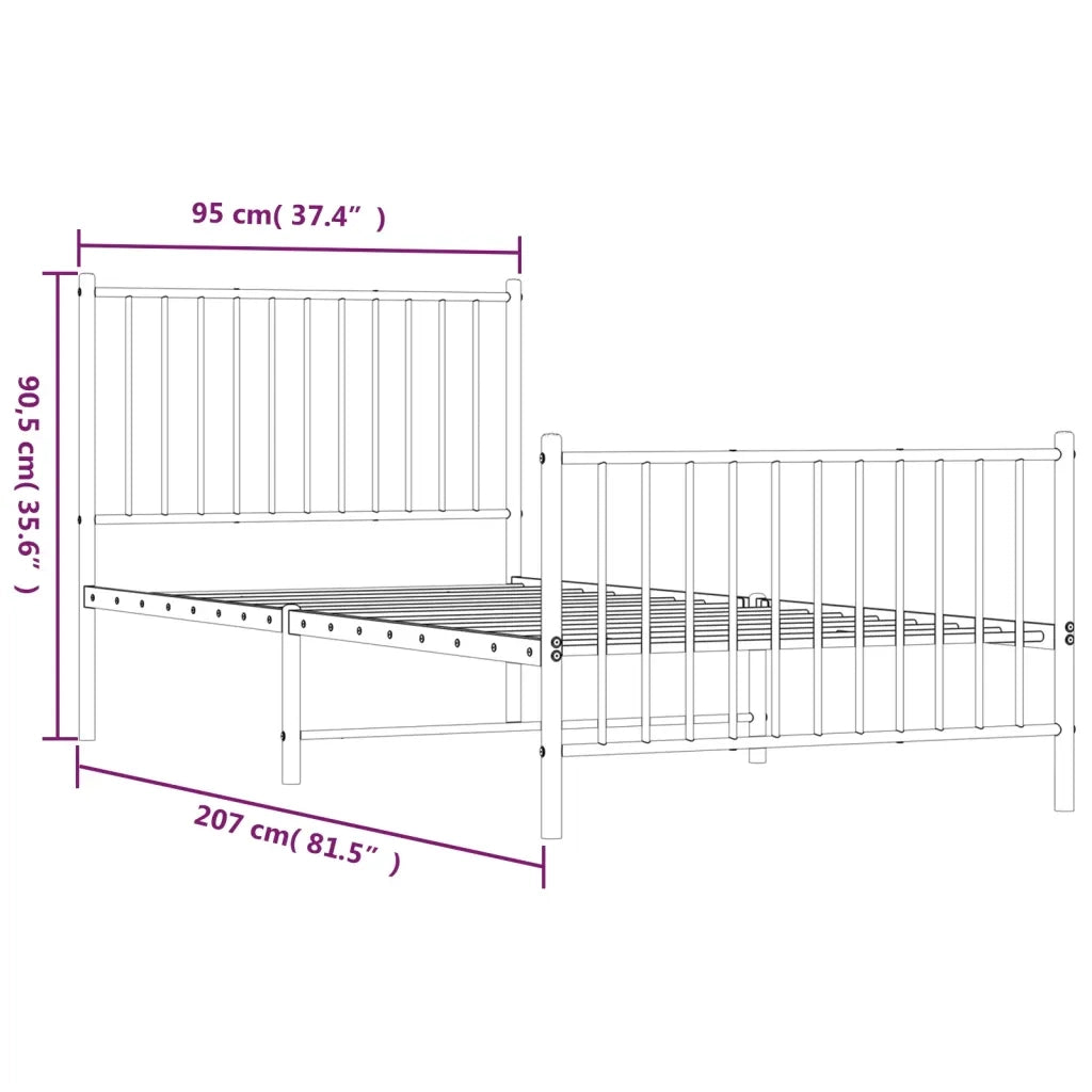 Giroletto con Testiera e Pediera Metallo Nero 90x200 cm 350875