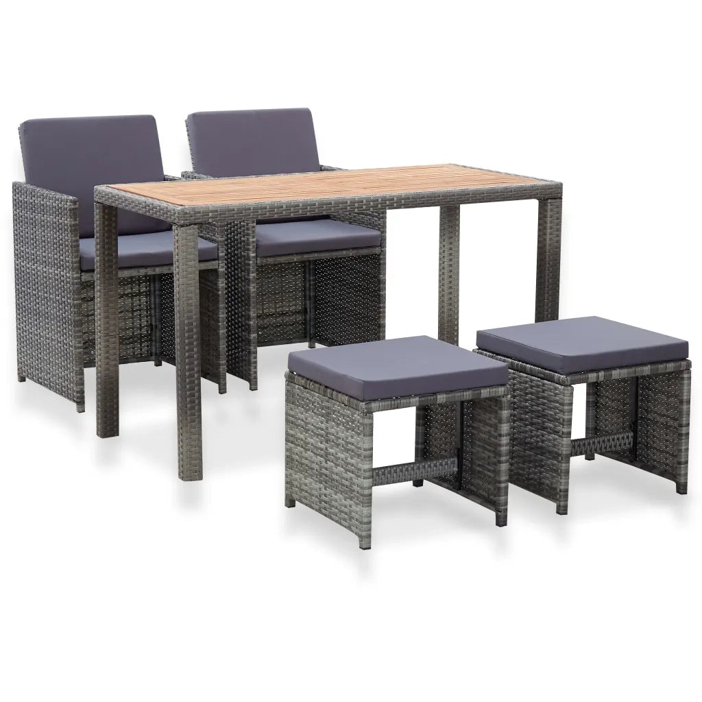Set da Pranzo da Giardino 5 pz Polyrattan e Acacia Antracite cod mxl 55951