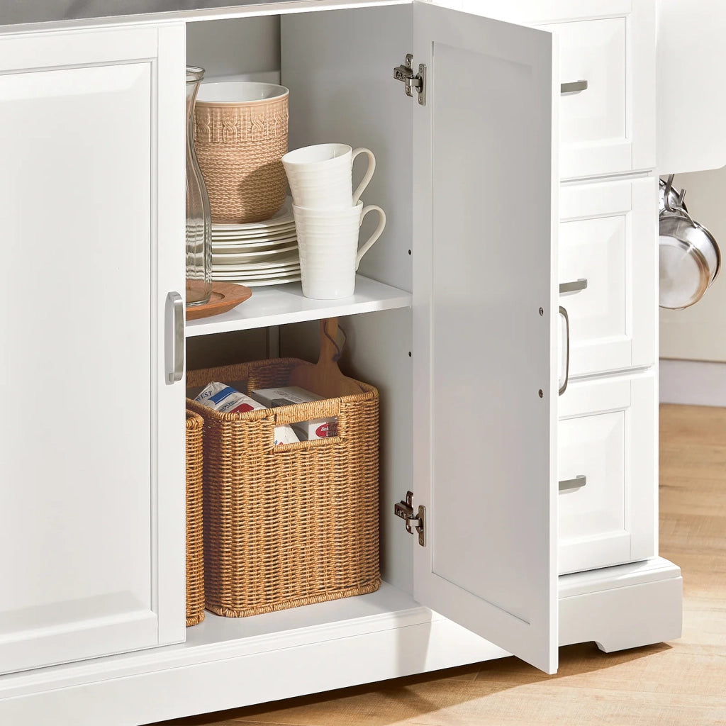 Carrello Cucina Mobile Cucina Bianco Con Route Credenza Cucina Piano in Acciaio FKW41-ST
