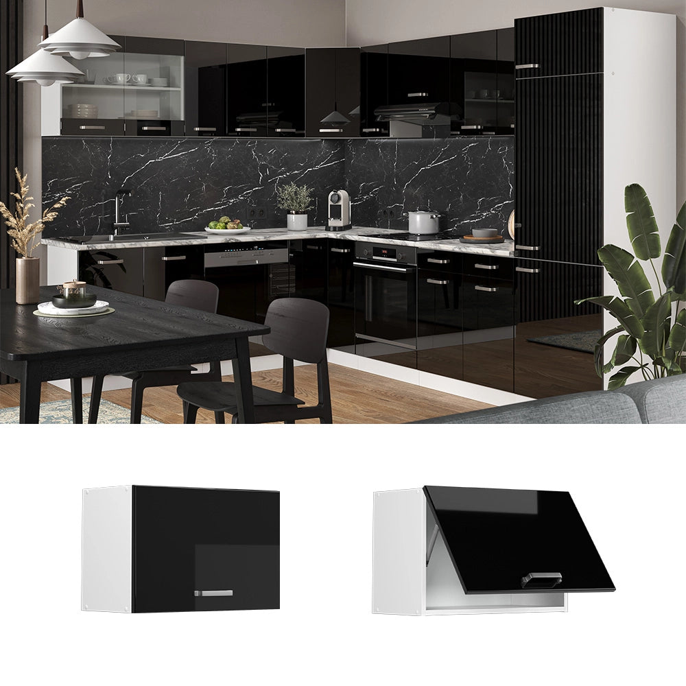 Vicco Pensile da cucina Nero lucido 60 cm Piatto