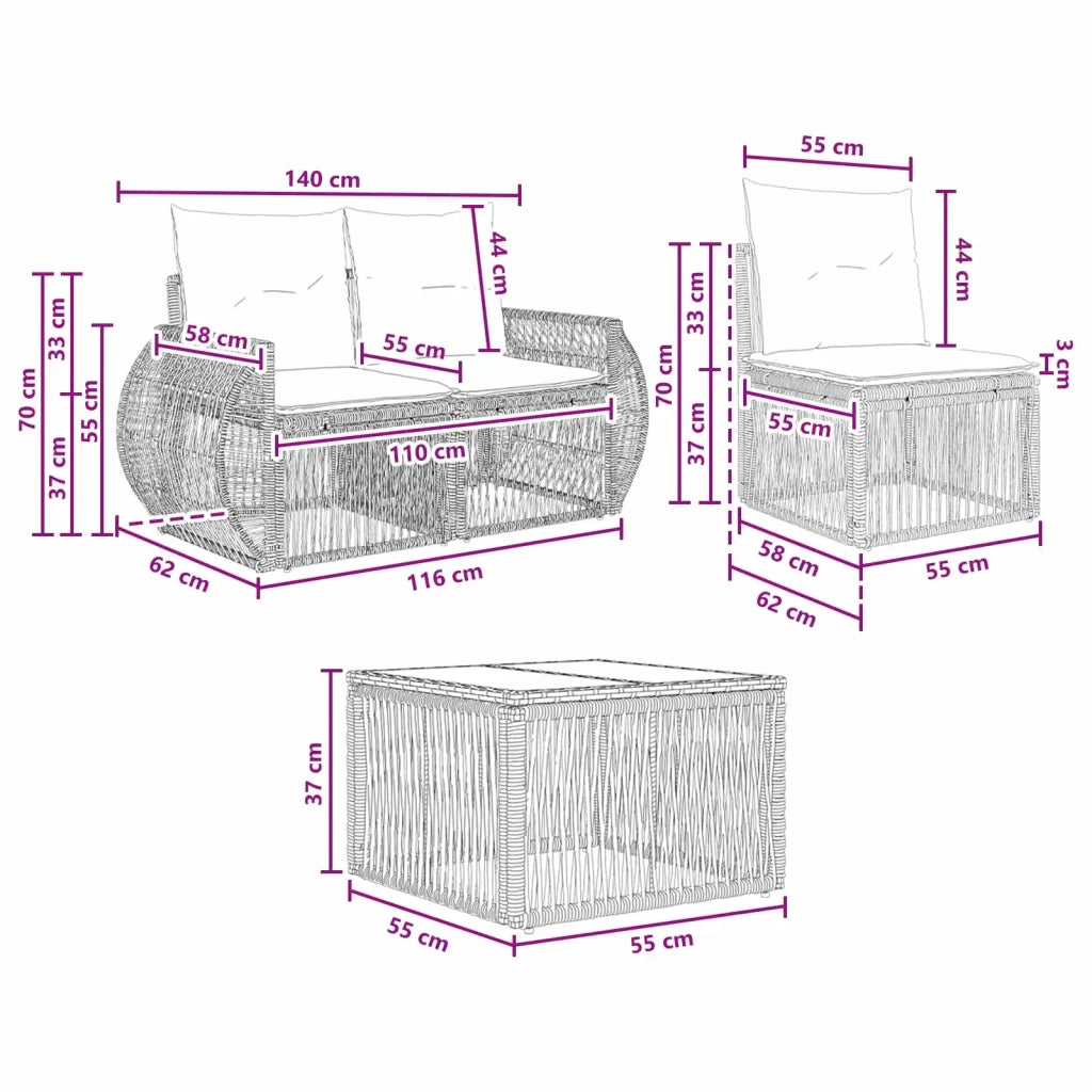 Set Divano da Giardino 8 pz Beige polyrattan 3435357