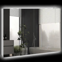 kleankin Armadio Murale con Specchio e Illuminazione a LED per Bagno 2 in 1, 90L x 15l x 70H cm