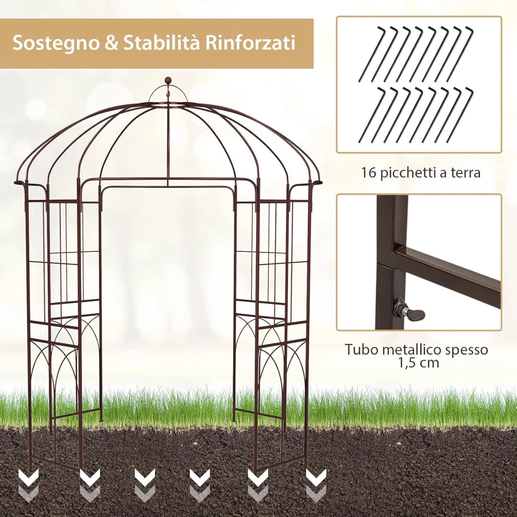 Pergola da Giardino a Forma di Gabbia d’Uccello, Pergole ad Arco in Metallo per Piante Rampicanti, Ideale per Matrimoni, Feste e Cerimonie, 211 x 211 x 256 cm