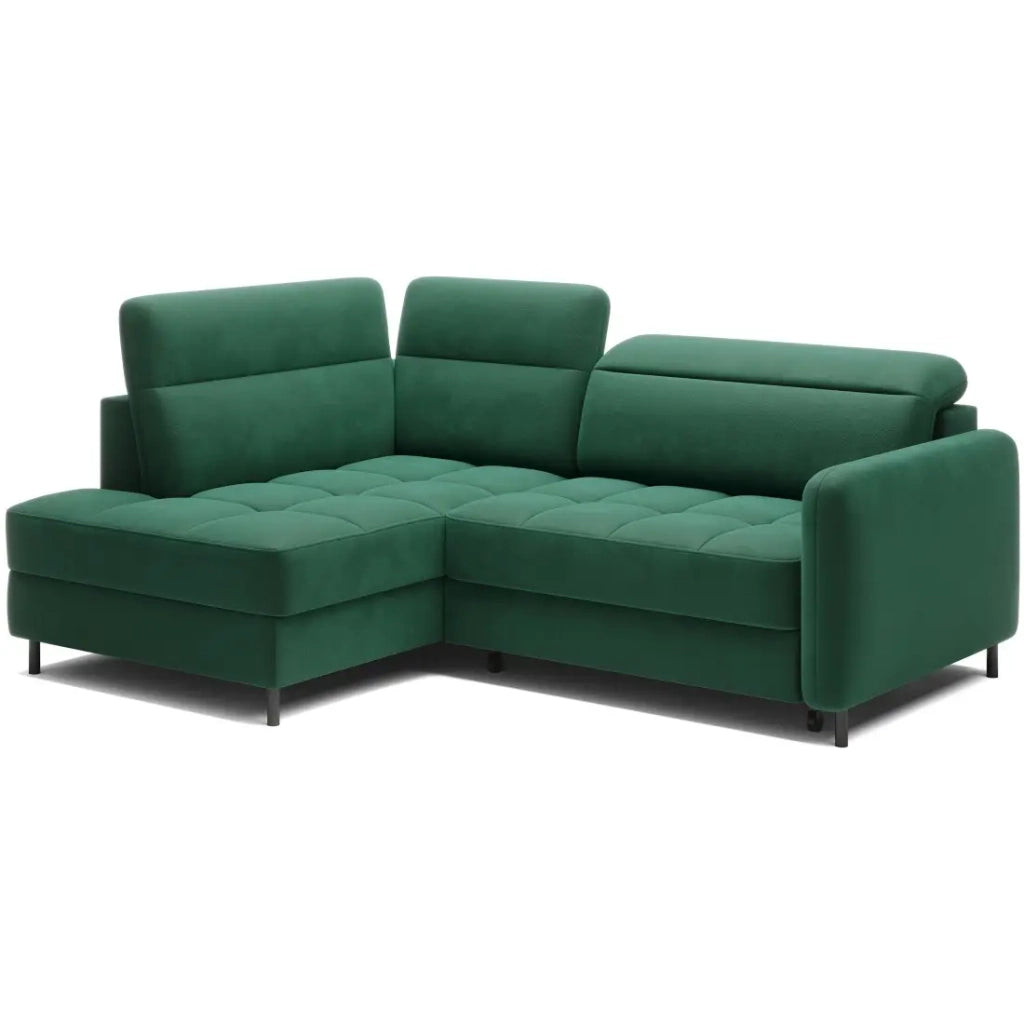 Divano angolare sinistro convertibile BARNEA 208 cm verde scuro con contenitore