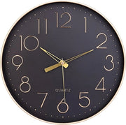 Orologio da parete nero 30,5 cm - Silenzioso, orologio rotondo senza tic con cifre dorate per soggiorno, camera da letto e cucina