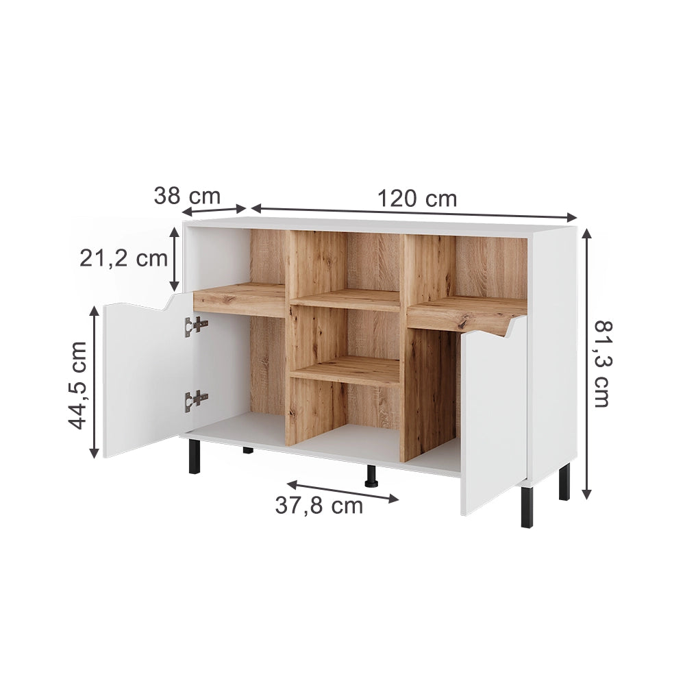 Vicco Credenza Bianco/Artisan 120 x 81.3 cm con 2 porte
