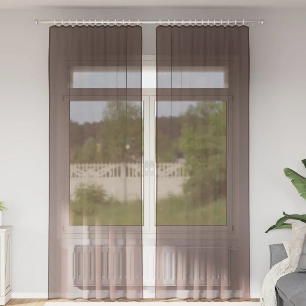 vidaXL Tende in Voile con Linguetta 2 pz Marrone