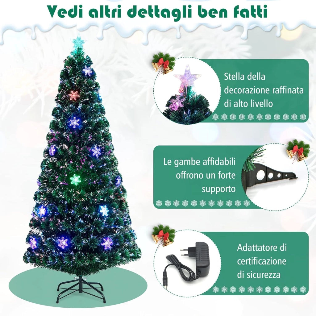 Albero di Natale 180 cm, con Luci LED, Rami Densi, Stelle Luminosi e Fibre Ottiche, Albero di Natale Realistico per Casa, Ufficio e Negozio, Verde (180 cm)