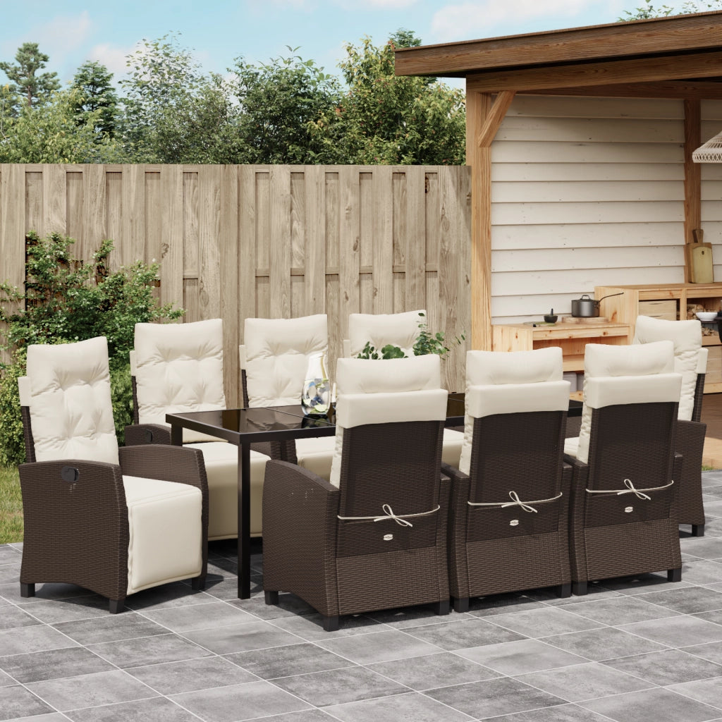 Set da Pranzo per Giardino 9 Pezzi Rattan PE Marrone